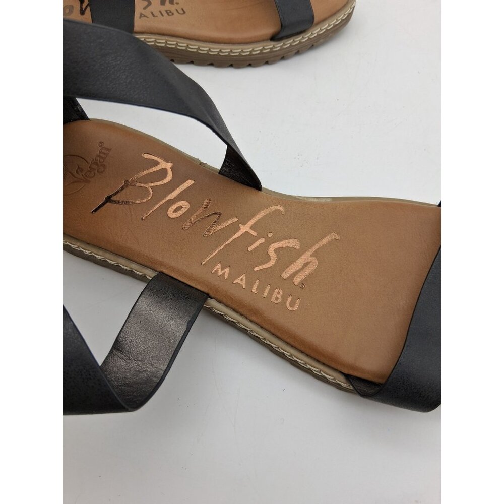Blowfish Malibu Vegan Black Flat Sandals Strappy  Zipper Buckle Criss Cross 7.5 - Picture 9 of 11